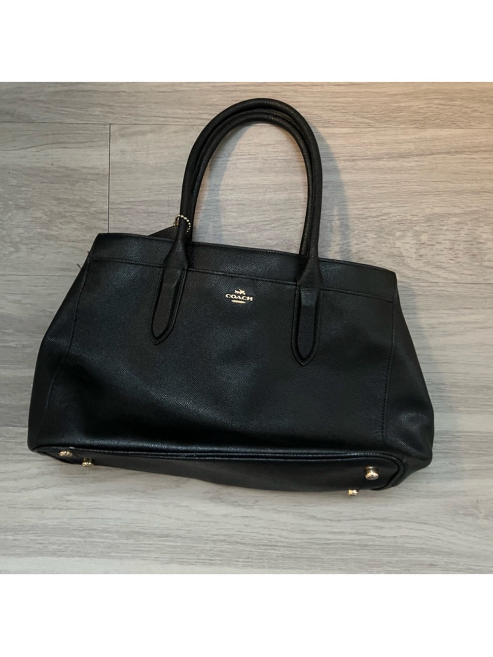 Coach Black Crossgrain Leather Structured Tote Bag Gold Hardware Hangtag Charm - Picture 2 of 11